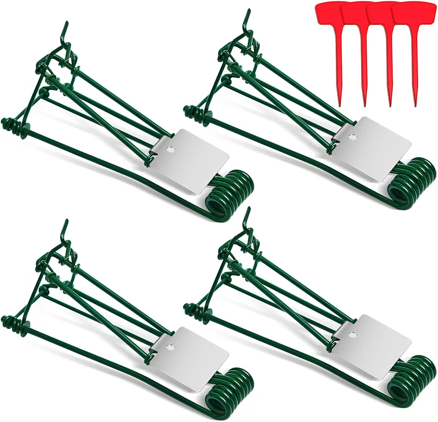 Qualirey 4 Pcs Outdoor Gopher Trap Easy to Set Mole Trap Weather Resistant Gopher Killer Vole Trap with Red T Type Labels for Lawn Garden Farm (Green)