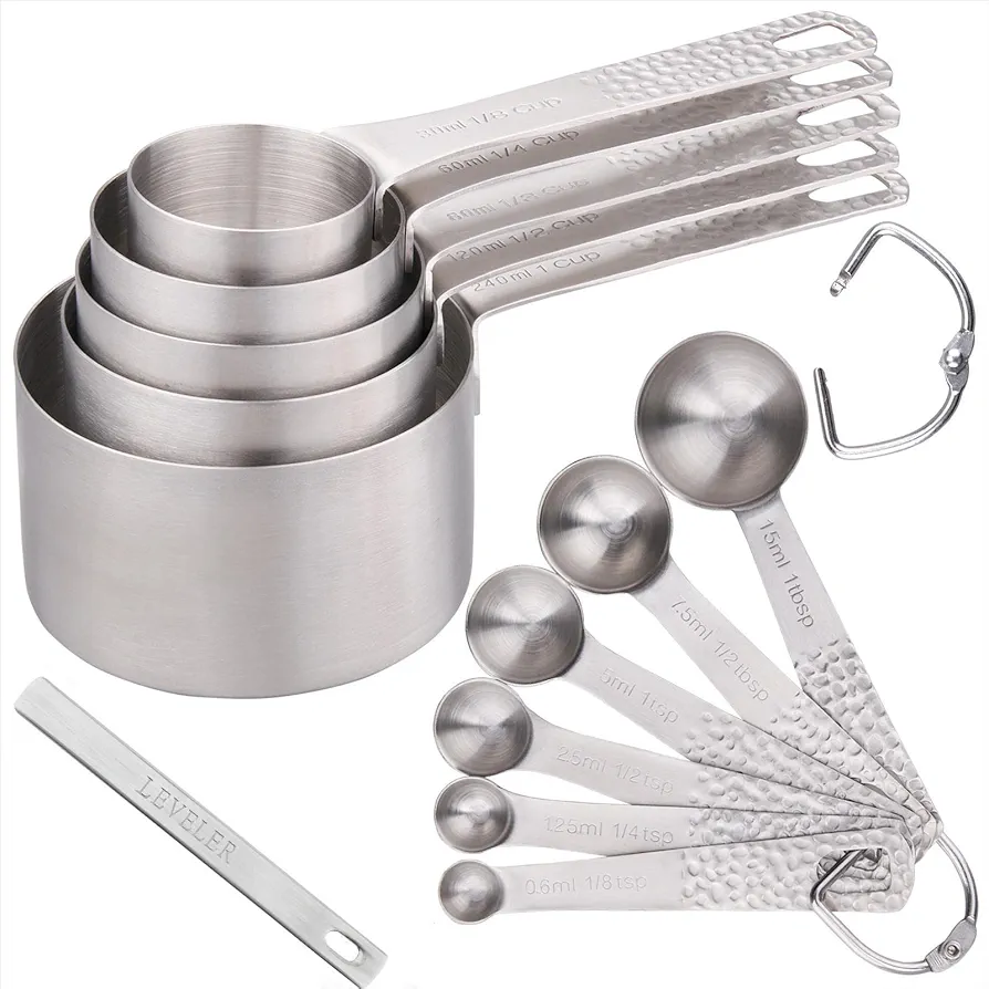 Smithcraft Measuring Cups and Spoons Set of 13, 18/8 Stainless Steel Measuring Cups&Spoons for Kitchen and Baking, Dry and Liquid Metric&US Measuring Cups Spoons with Measure Equivalents Set