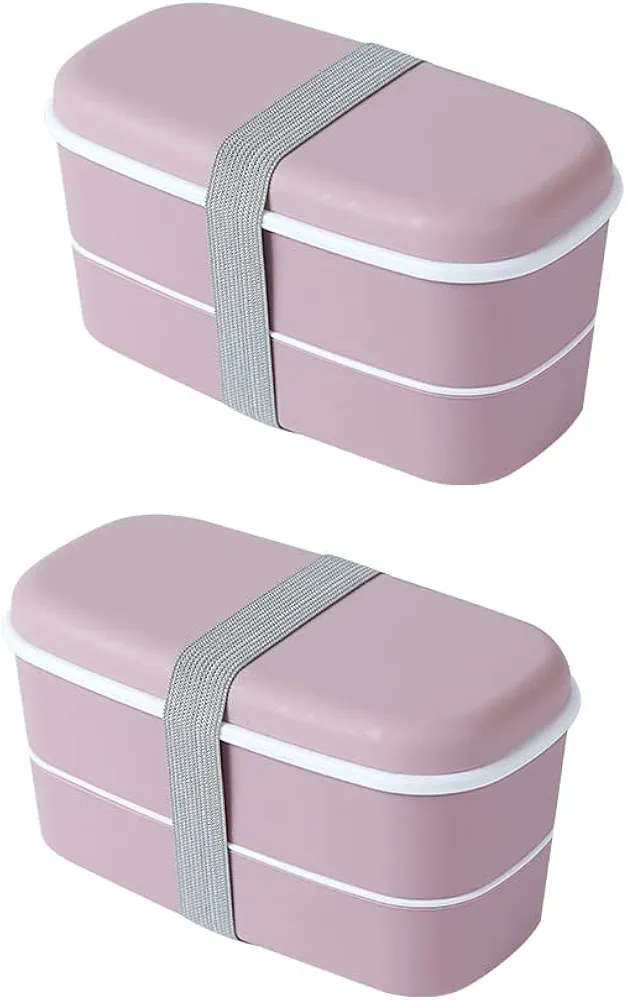 2 pack Microwavable 2Layer Lunch Box With Compartments Leakproof Bento Box Insulated Food Container With Chopsticks (2 layer Pink)