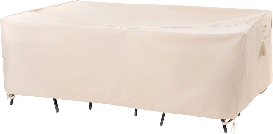 F&J Outdoors Patio Furniture Covers, Waterproof Anti-UV for Table and Chairs Set, Beige, 108"x82"