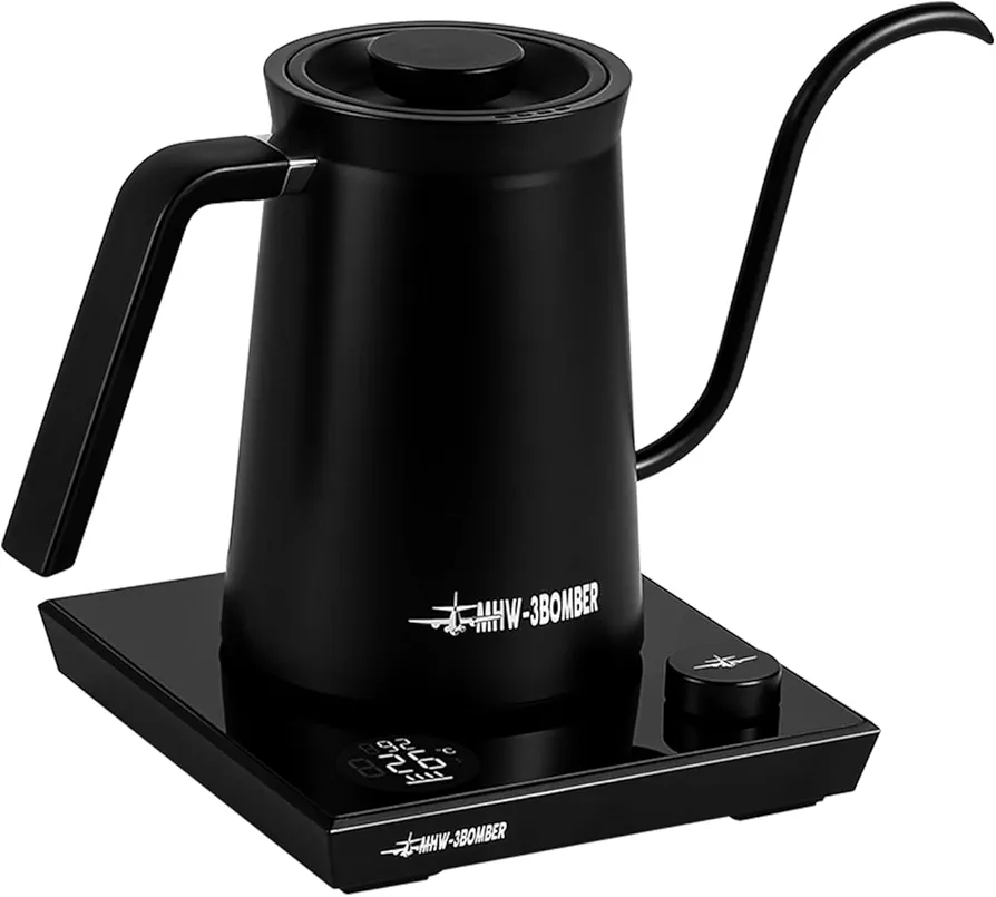 MHW-3BOMBER Gooseneck Electric Kettle, Pour-Over Coffee Kettle Tea Kettle Beginner Friendly Precise Temperature Control LED Display Perfect for 2-3 Servings Black BK6058B