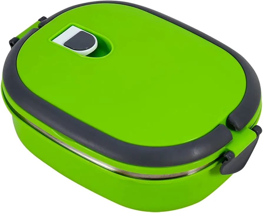OKJHFD Thermal Bento Lunch Box with Stainless Steel Thermal Insulation, 1 Layer Green Food Container Leak Proof For Adult, Portable Food Storage Box for Work Office Picnic