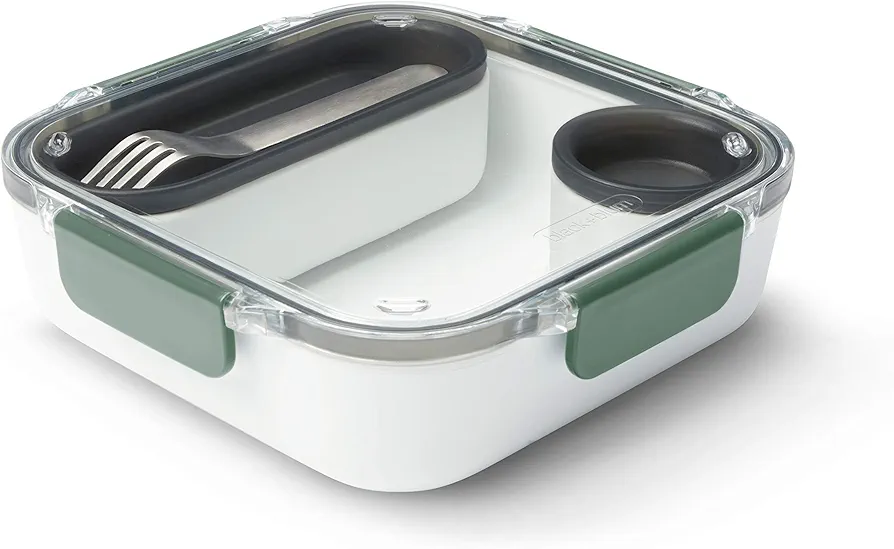 BLACK + BLUM Bento Box Style Compartment Food Container | Packed Lunch Box with Stainless-Steel Travel Fork, Plastic Free Leak-Proof, Microwave Safe | Olive, 34 oz / 1000 ml