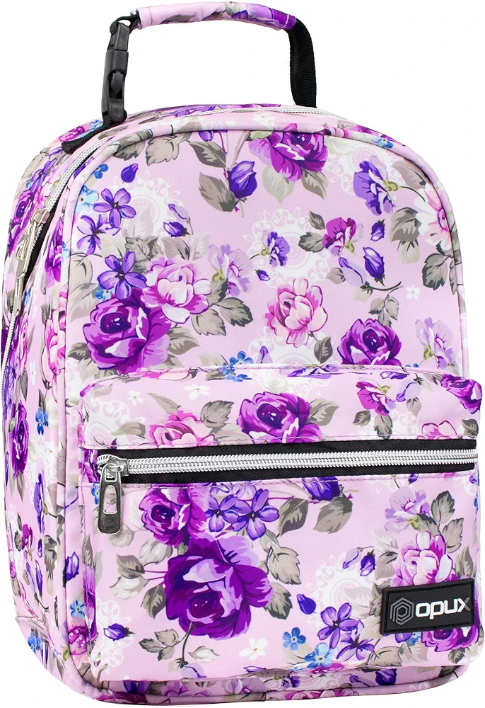 OPUX Lunch Box for Girls Boys Kids, Insulated Leakproof Lunch Bag, Reusable Teen Lunch Boxes for School, Medium Large lunchbox for Women Men Adult for Work with Front Back Pocket (Floral Purple)