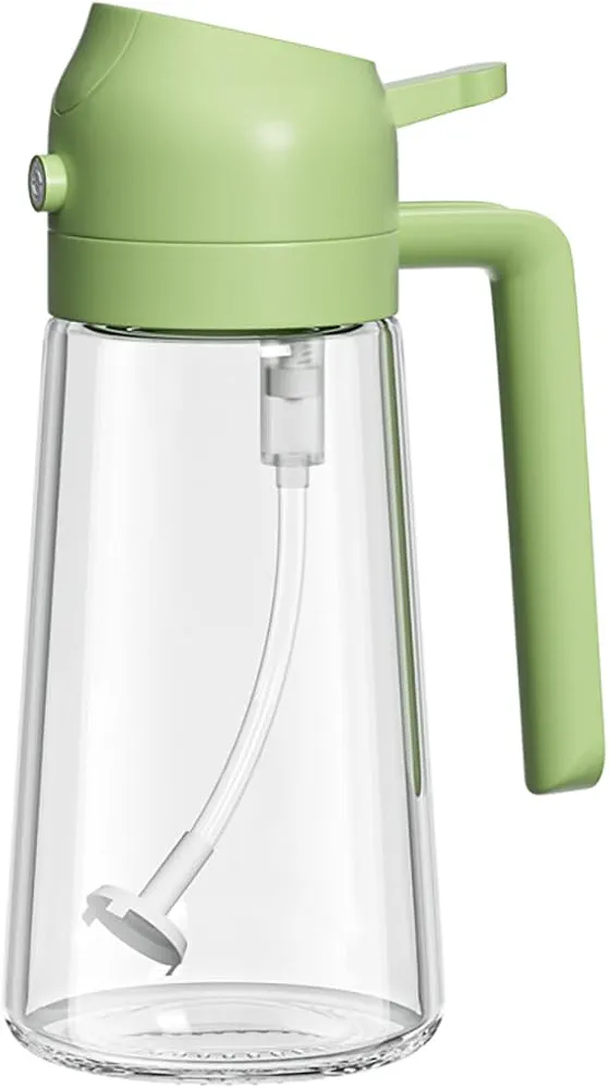 2 in 1 Oil Dispenser and Oil Sprayer for Kitchen Cooking, 470ml 2in1 Olive Oil Sprayer and Dispenser, Glass Oil dispenser Bottle Spray and Pour for Cooking, Air Fryer, BBQ, Salad, Baking (Olive Green)