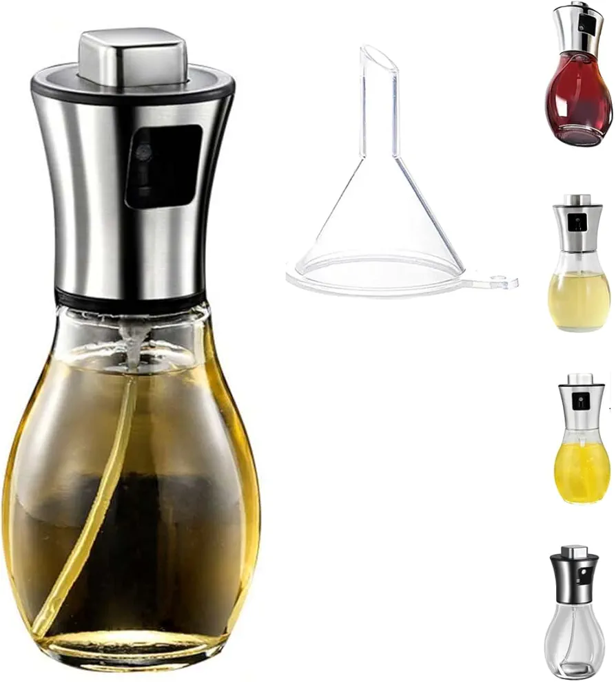 Oil Sprayer for Cooking | 200ML Olive Oil Sprayer Mister | Baking, Frying, BBQ, Grilling, Salad, Air Fryer | Portable Oil Spritzer Kitchen Gadgets | Oil Spray Bottle | Refillable with Funnel