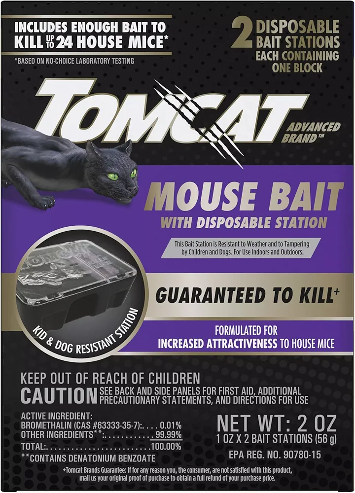 Tomcat Advanced Brand Mouse Bait with Disposable Station, Indoor and Outdoor Use, 2 Pre-Filled Ready-to-Use Stations