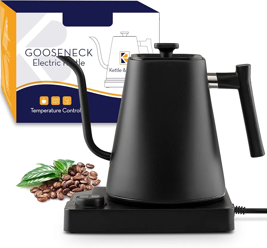 KETTLE & BLOOM Electric Gooseneck Kettle - 1 Liter, Black - Temperature Control Coffee & Tea Kettle - Perfect Pour Over, Gooseneck Electric Kettle for Precise Brewing