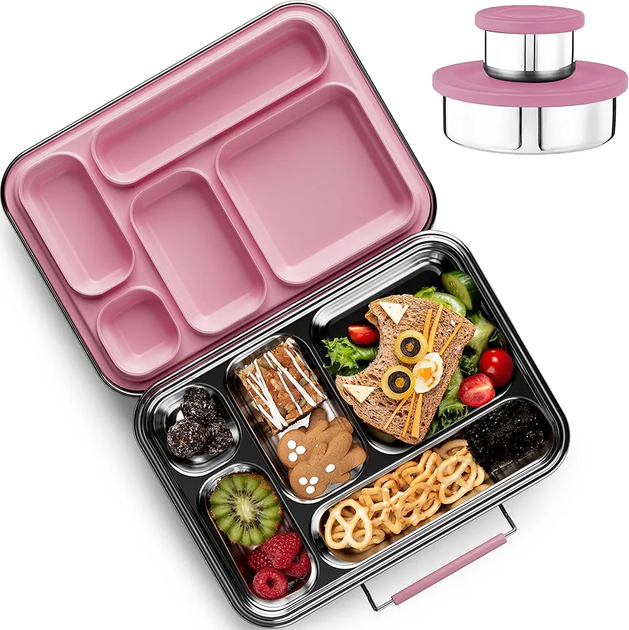 Stainless Steel Bento Box Kids, Kids Metal Bento Lunch Box BPA Free Lunch Box Containers 304 Stainless Steel Bento Box for School and Office(Pink)