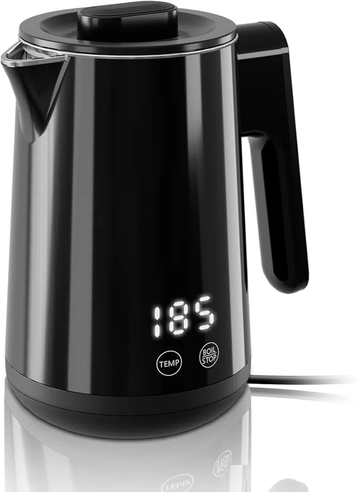 Electric Kettle, 0.8L 1000W Temperature Controlled Kettle Tea Pot, 304 Stainless Steel Water Heater, Fast Heating with Auto Shut-Off & Boil-Dry Protection, Black