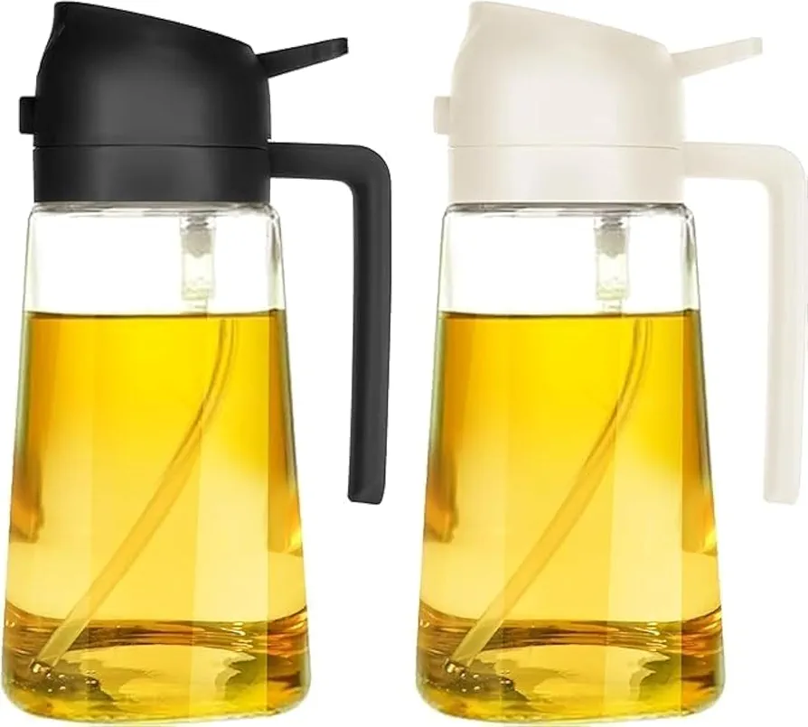 2Pcs, Oil Dispenser and Spray Bottle for Kitchen - Glass Oil Dispenser with Olive Oil Spray Nozzle, Kitchen Spray Bottle for Cooking Oils