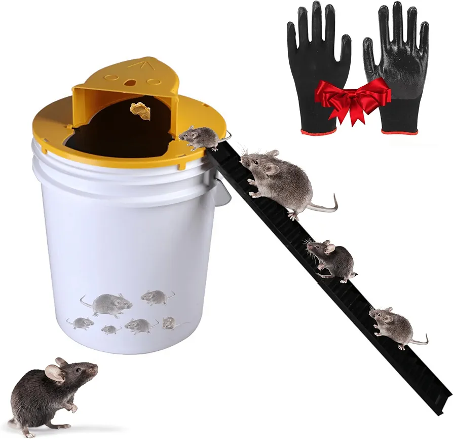 Second Generation, Humane Bucket Lid Mouse Rat Trap - Mouse Trap Indoor Outdoor for Home, Drop in The Bucket Mouse Trap no kill, Multi Catch, Auto Reset, Slide Bucket Lid Mouse Rat Trap