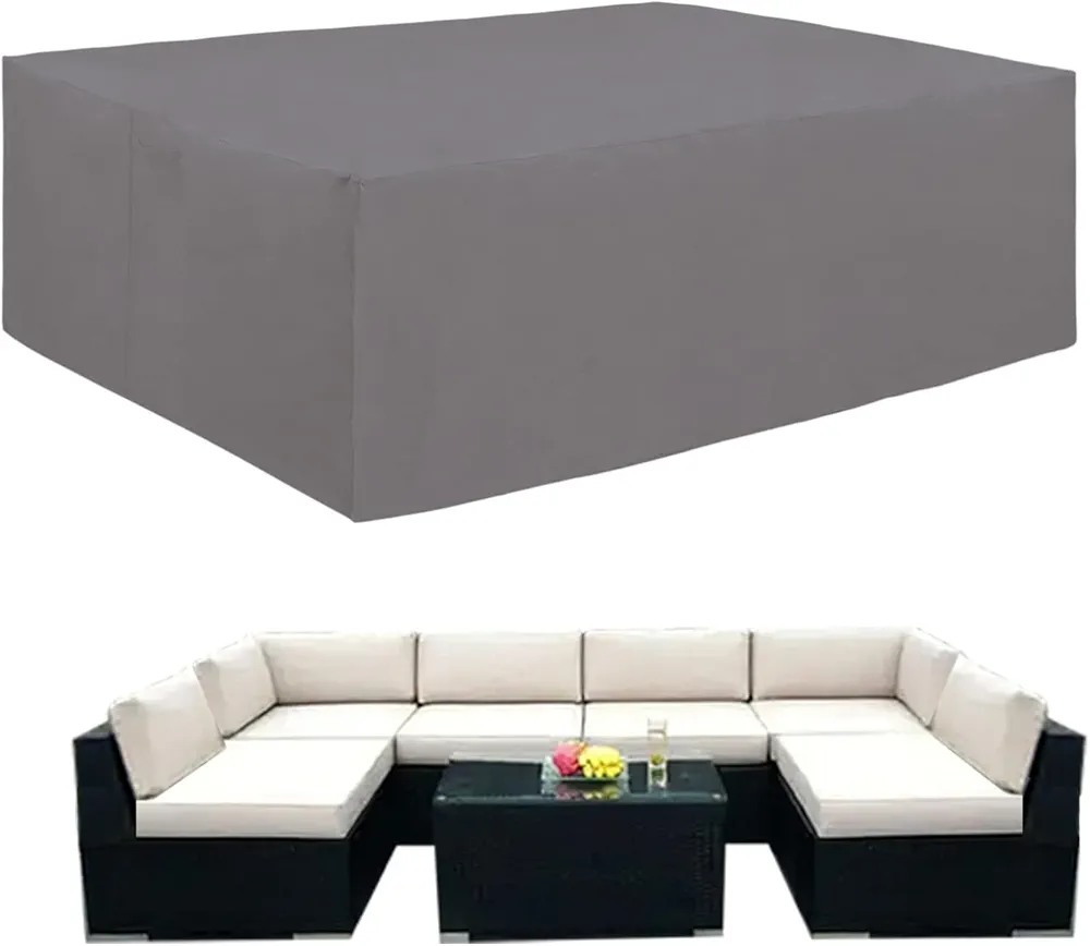 Easy-Going 600D Heavy Duty Patio Furniture Cover, Outdoor Rectangular Table and Chair Set Cover, Waterproof Outdoor Sectional Set Cover (90"L x 64"W x 28"H, Grey)