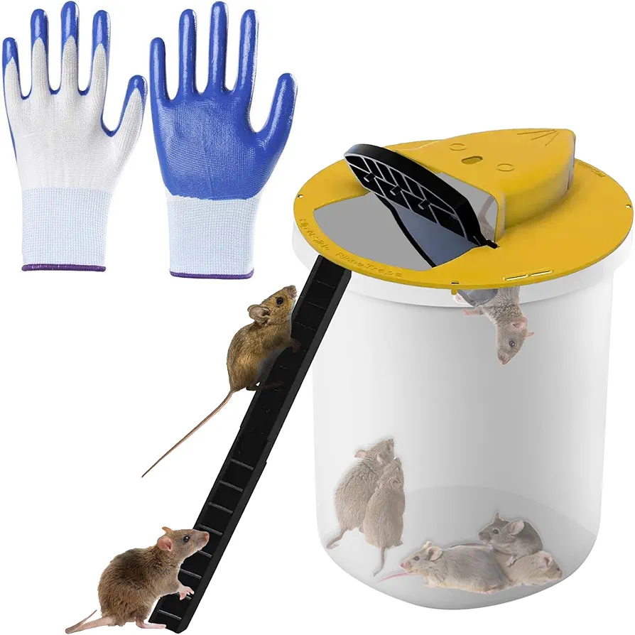 Premium Bucket Lid Humane Mouse Rat Trap with Gloves by Ratcco | Durable Multi Catch and Release Indoor/Outdoor Mouse Traps, Auto Reset | 5 Gallon Bucket Compatible