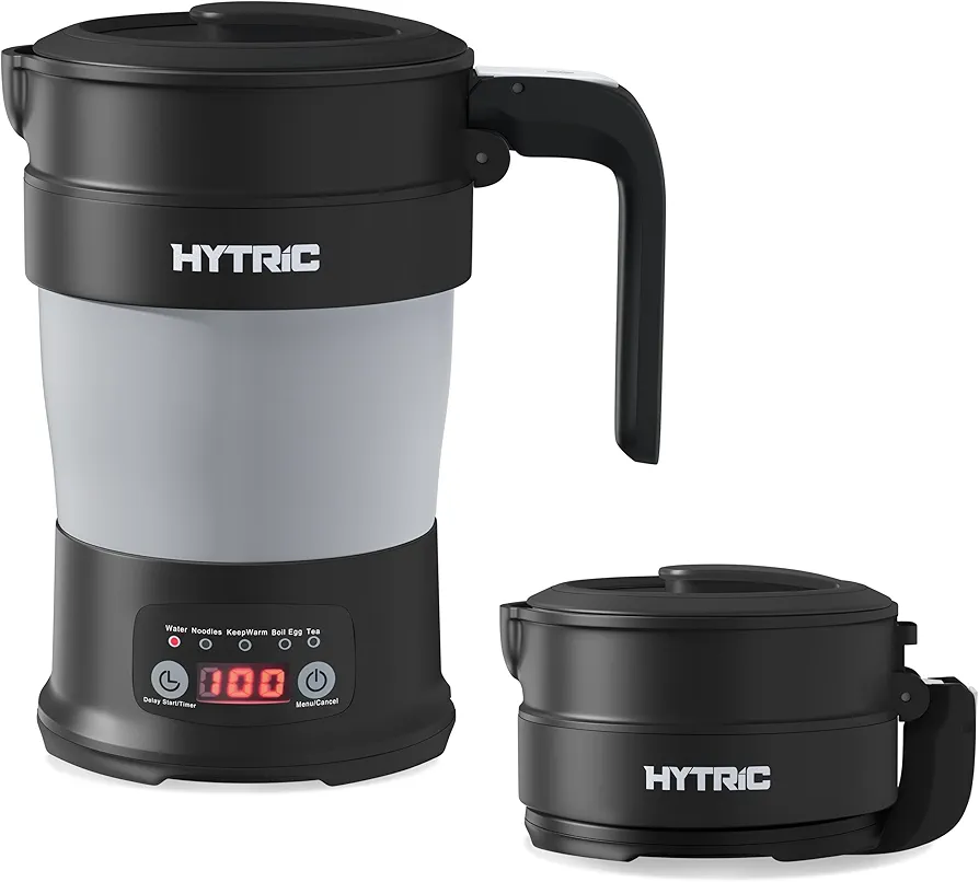 HYTRIC Travel Electric Kettle, 700ML Foldable Small Electric Kettle BPA-Free, Portable Electric Kettle with Multifunctional Panel, Collapsible Hot Water Kettle with Keep Warm & Delay Start, 110V Black