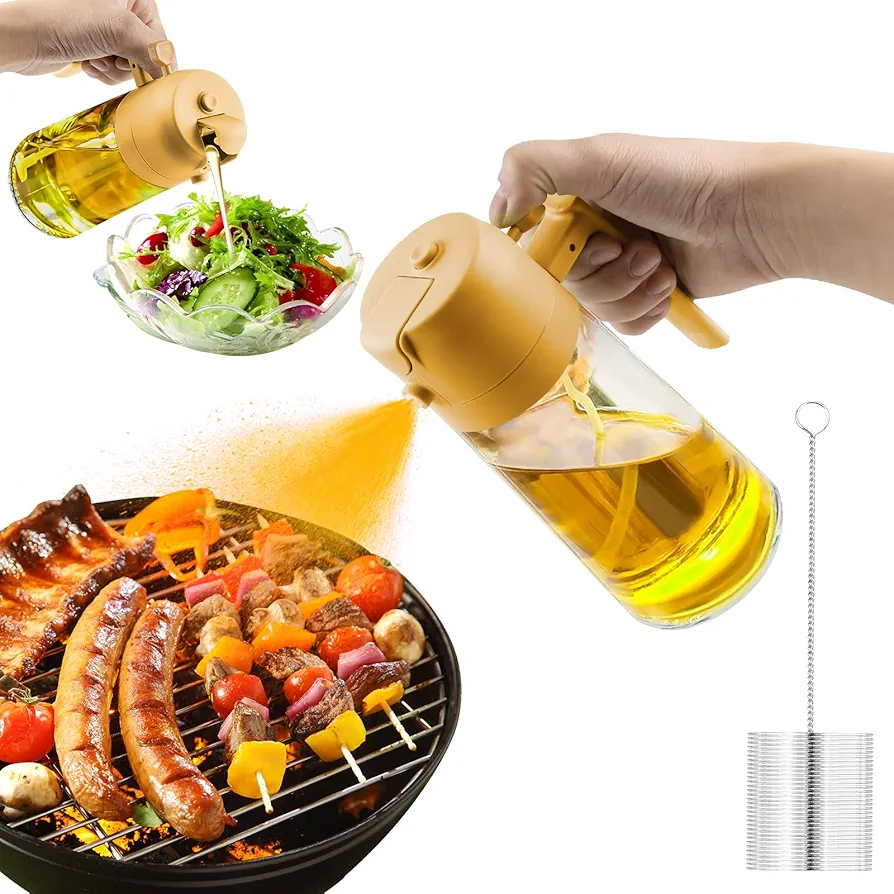 Oil Sprayer for Cooking, 17oz Olive Oil Sprayer - 2 IN 1 Olive Oil Dispenser, Food-grade Olive Oil Spray Bottle for Cooking, Kitchen, Air Fryer, Salad, BBQ (Orange, Includes Brush)