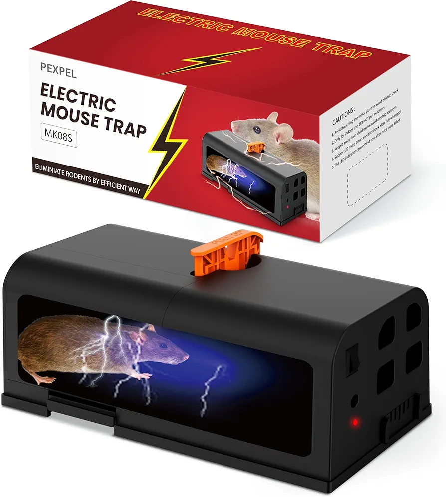 Mouse Traps Indoor for Home, Electric Mice Traps, No-Touch Disposal, Battery and Adapter Powered, Flashing Green Light Alerts