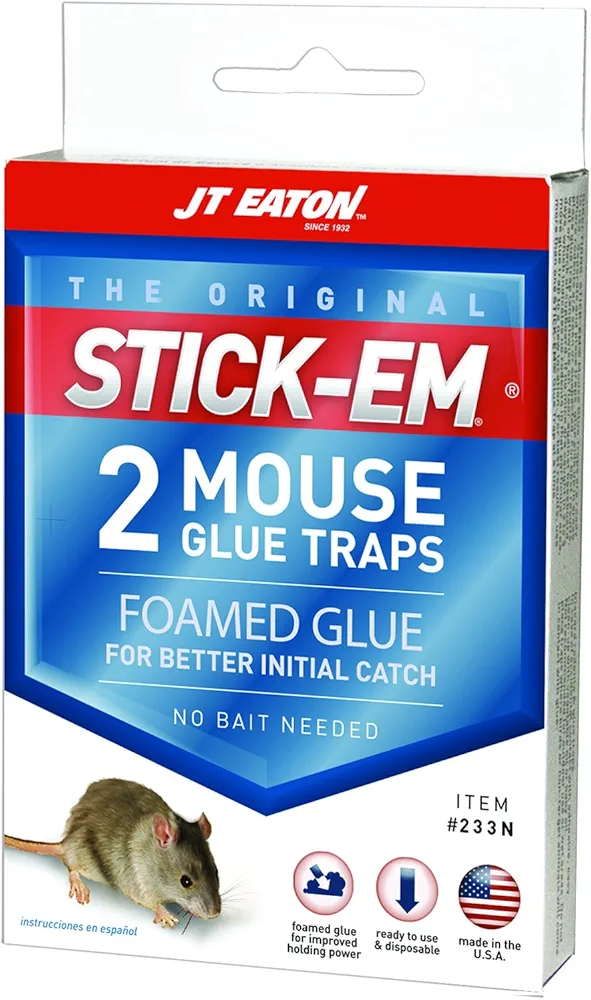 JT Eaton 233N Stick-Em Mouse Glue Trap, Strong & Non-Drying Glue, Non-Poisonous, Easy-to-Use Trap for Mice and Insects