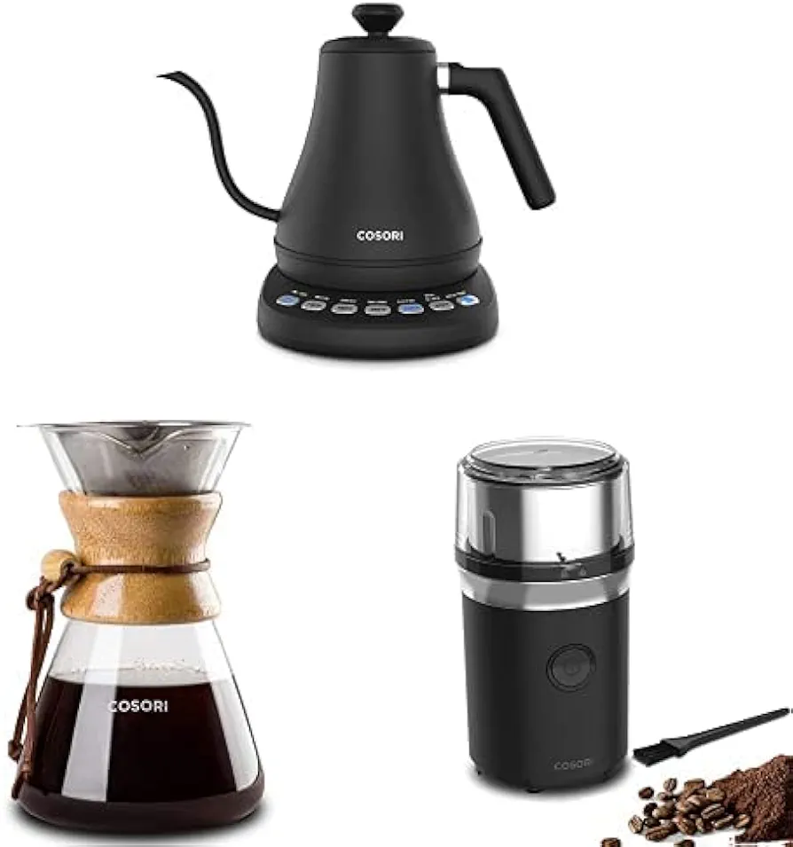 COSORI Pour Over Coffee Set, Gooseneck Electric Kettle & Pour Over Coffee Maker & Coffee Grinder