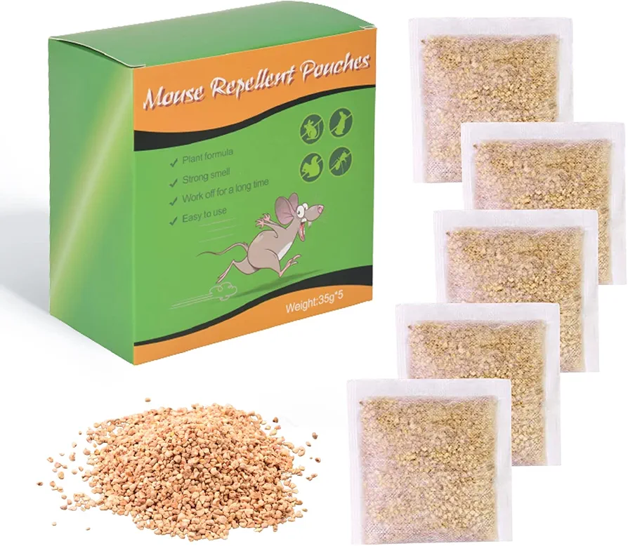 Mouse Repellent,Peppermint Oil to Repel mice and Rats in Office Farm Warehouse/Basement/Attic/Garage/Shed/Cabin,1.23 Oz.(5 Pouches)