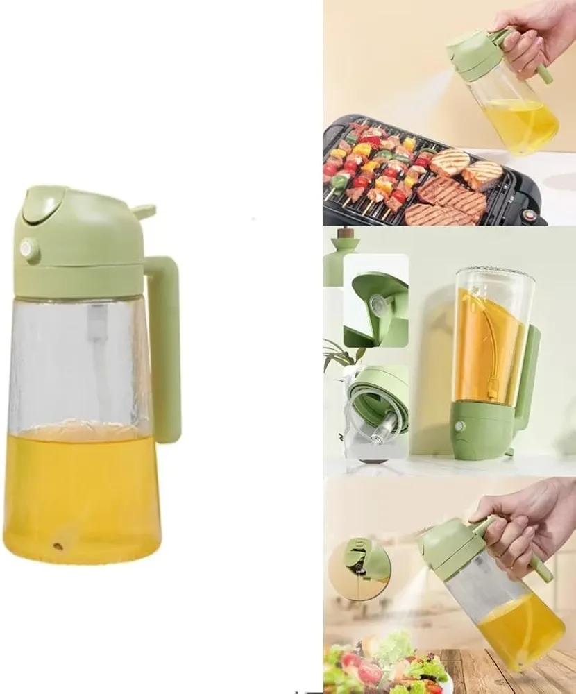 2 in 1 Olive Oil Dispenser Bottle for Kitchen,Oil Sprayer for Cooking,Premium Glass Oil Bottle, Food-grade Oil Mister for Air Fryer, Salad, Frying, BBQ,470ml Olive Oil Bottle