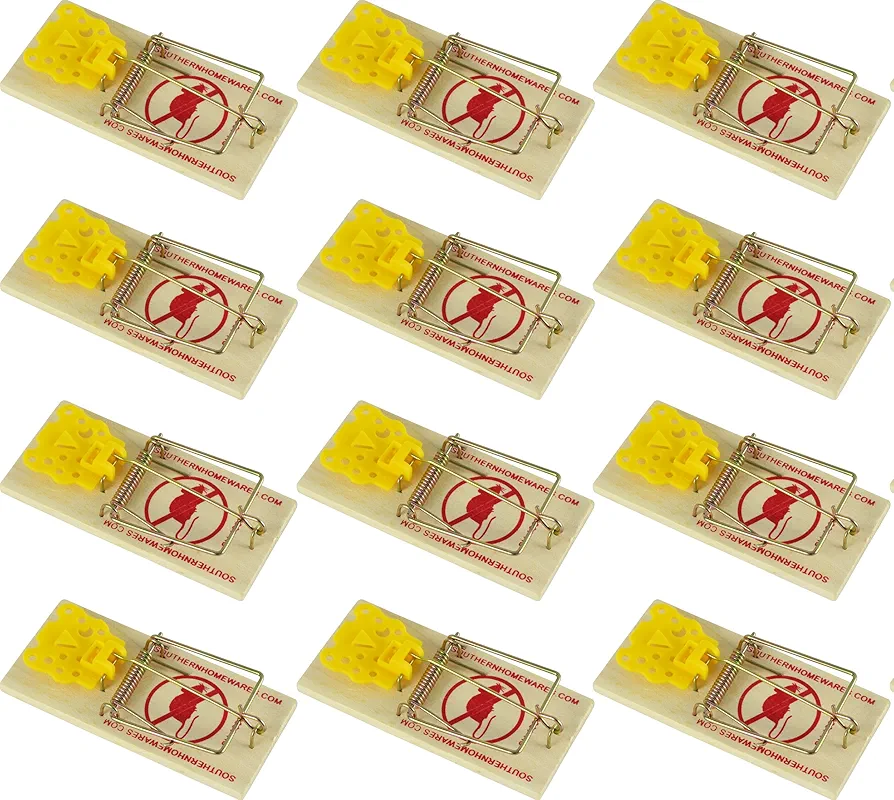 Southern Homewares Wooden Snap Mouse Trap Spring Action with Expanded Cheese Shaped Trigger 12 Pack