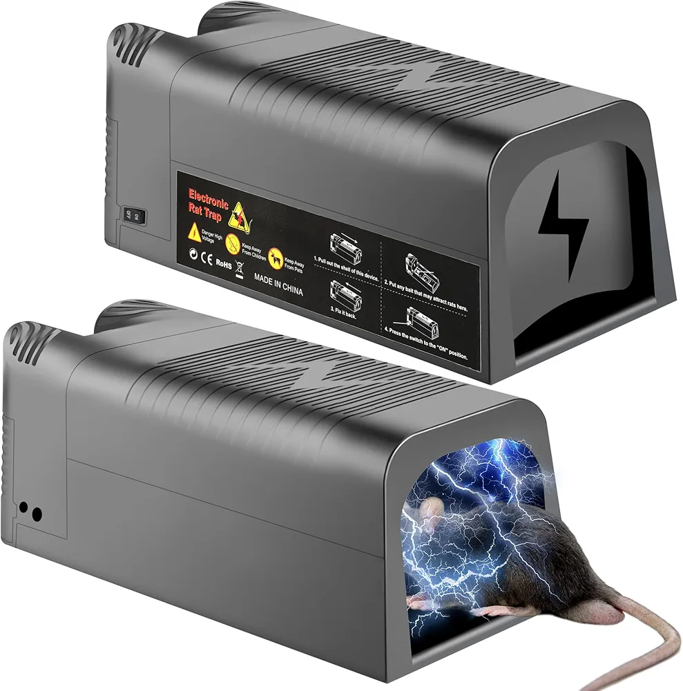 2 Pack Electric Mouse Traps Zappers with Powerful Voltage - Electric Rat Traps Rodent Humane Killer Zappers No Touch Indoor Mouse Traps for Rats Mice Squirrel for Home Kitchen Office