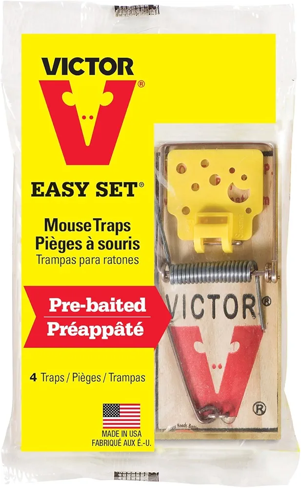 Victor Easy Set Mouse Trap 4 Pack M033 - Wooden Easy Set Mouse Trap - Prebaited, 16 Traps Total
