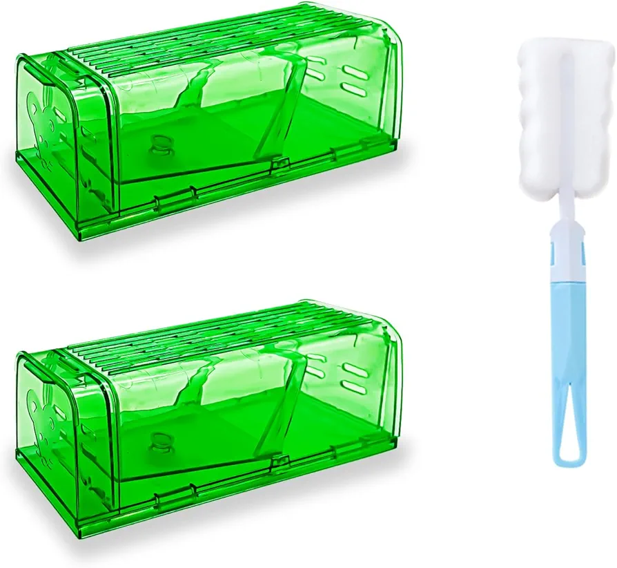 2 Pack Humane Mouse Trap, Small Live Mouse Catcher Cage, No Kill Catch and Release Mouse Rodents Traps for Indoor and Outdoor