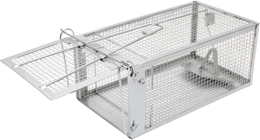 Mouse Traps,Humane Live Rat Traps Cage,Pet Safe Small Animals Traps That Work for Indoor and Outdoor Catch & Release Mice Squirrel Chipmunks Rodents Voles Mole Hamsters, Silver, middle-sized