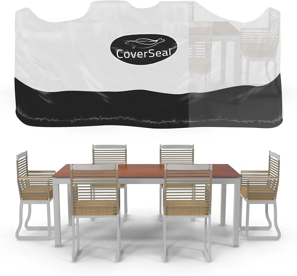 Patio Furniture Cover with Weighted Ground Conforming Apron Seal - Water Resistant Recangular Outdoor Furniture Covers for Outdoor Table and Chairs - Medium 128 L x 70 W x 39 H in