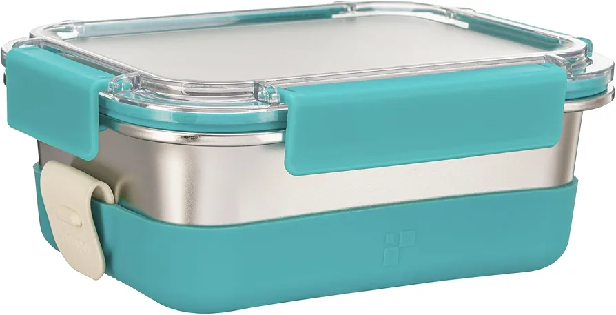 Stainless Steel Lunch Box with Silicone Sleeve/Bento Box/Food Storage Containers-Leak-Proof,Reusable and Microwavable-Ideal for Work & Travel-On-the-Go Meal Prep - Dishwasher Safe-41Oz Extra Large