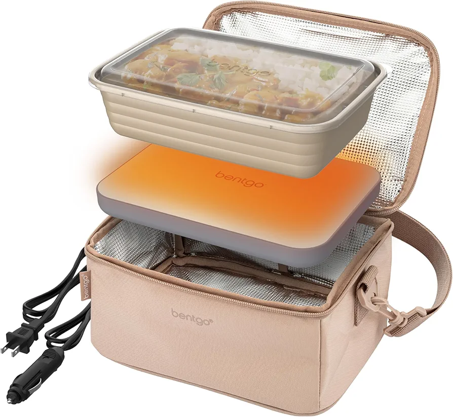 Bentgo Heat - Electric Lunch Bag & Food Warmer for Reheating Meals in Car, at Work & More - Heated Lunch Box Warmer for Adults, Students & Shift Workers, 12V/24V Auto & 120V Wall Cords (Sand)