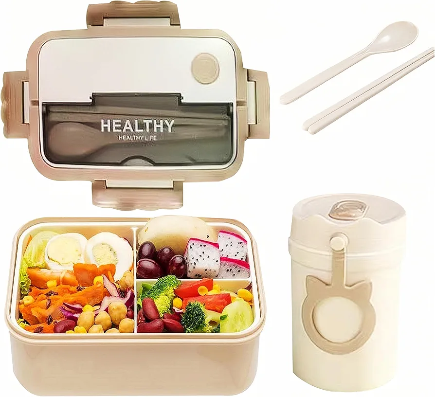 KAYNO Bento Boxes For Adults, 34 oz Bento Lunch Box,3 Compartment Leakproof bento box,lunch containers for adults with A Cup and Utensils, Lunch Container Portable Food Storage Containers For