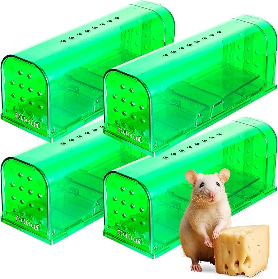 4 Pack Humane Mouse Trap with Easy Release Door, Catch and Release Humane Mouse Traps for Small Spaces, Reusable Mouse Traps, No Kill Mouse Traps, Humane Mouse Traps Indoor for Home