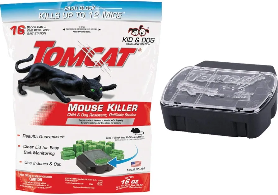 Tomcat Mouse Killer I Tier 1 Refillable Mouse Bait Station, 1 Station with 16 Baits (Bag)