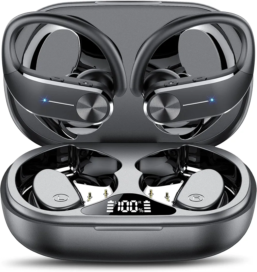 Ear buds Wireless Bluetooth Earbuds Sport 2024 NEW Bluetooth 5.3 Headphones 68H Playtime with LED Display Powerful Bass Over Ear Earphones with Earhooks IP8 Waterproof for Gym/Running/Workout