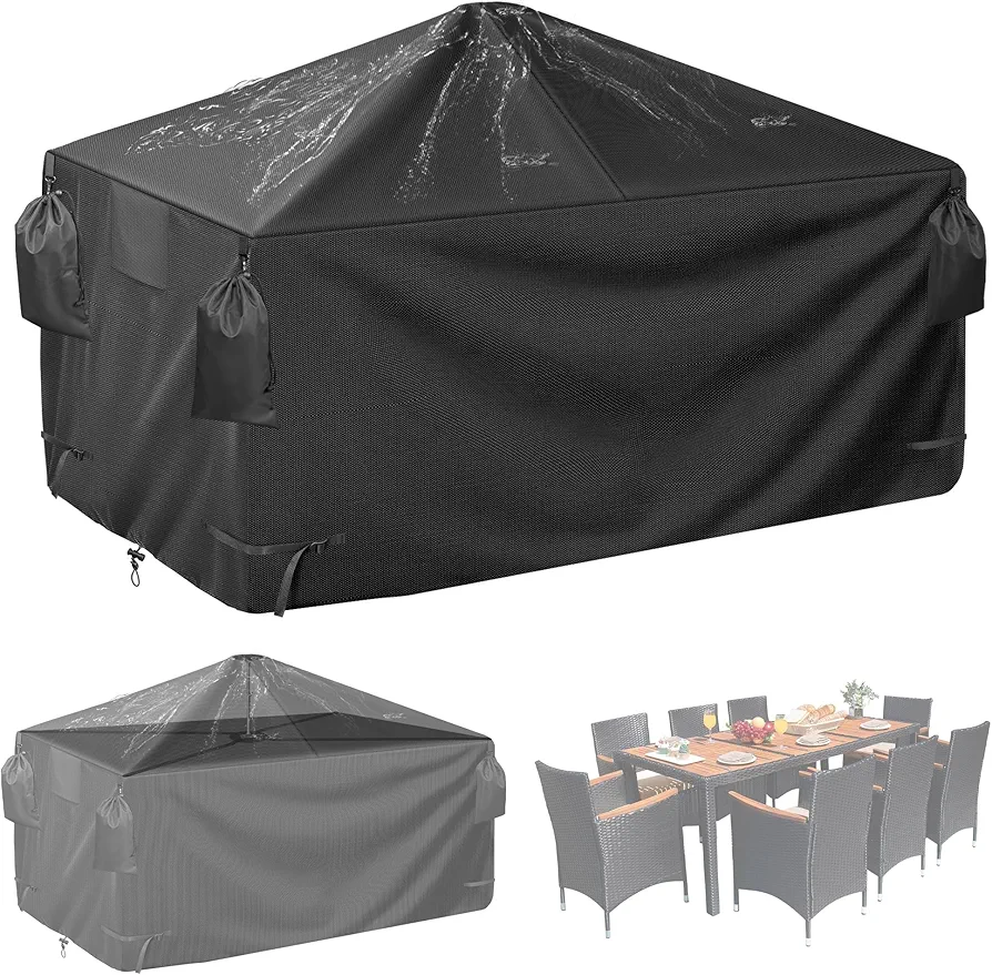 Patio Furniture Waterproof Cover Outdoor Rectangular Table Chairs Covers 78"Lx62"Wx28"H-Heavy Duty Dining Table Cover Black (Patented Product)