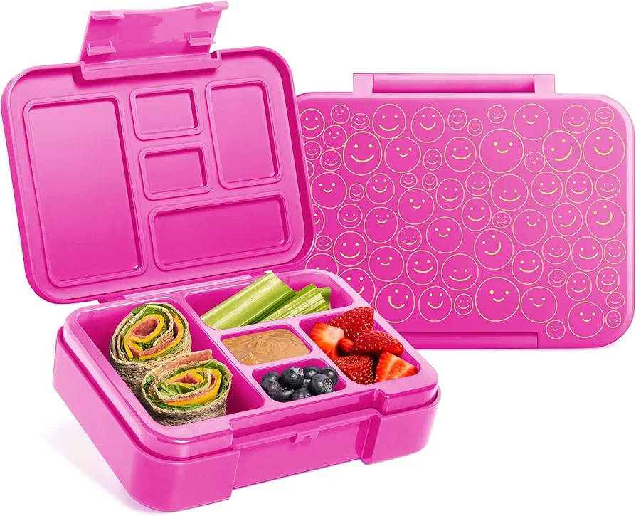 Simple Modern Bento Lunch Box for Kids | BPA Free, Leakproof, Dishwasher Safe | Lunch Container for Girls and Boys, Toddlers | Porter Collection | 5 Compartments | Happy Days