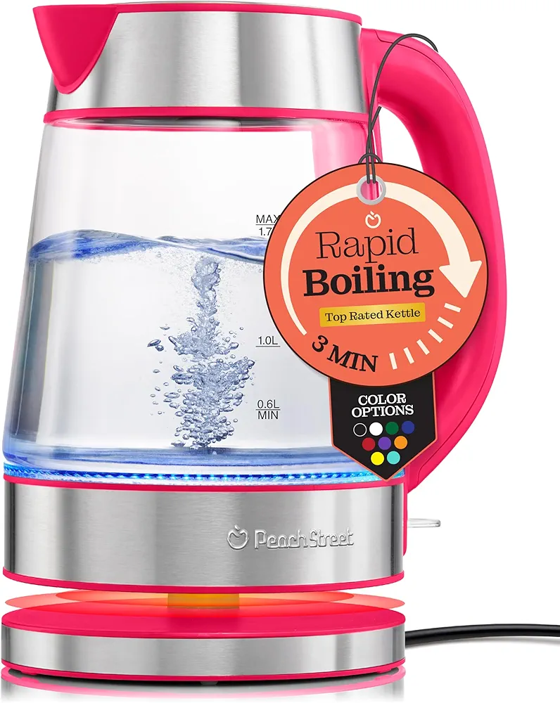 Speed-Boil Water Electric Kettle, 1.7L 1500W, Coffee & Tea Kettle Borosilicate Glass, Water Boiler, Auto Shut-Off, Cool Touch Handle, Base Detachable, LED. 360° Rotation, Boil Dry Protection