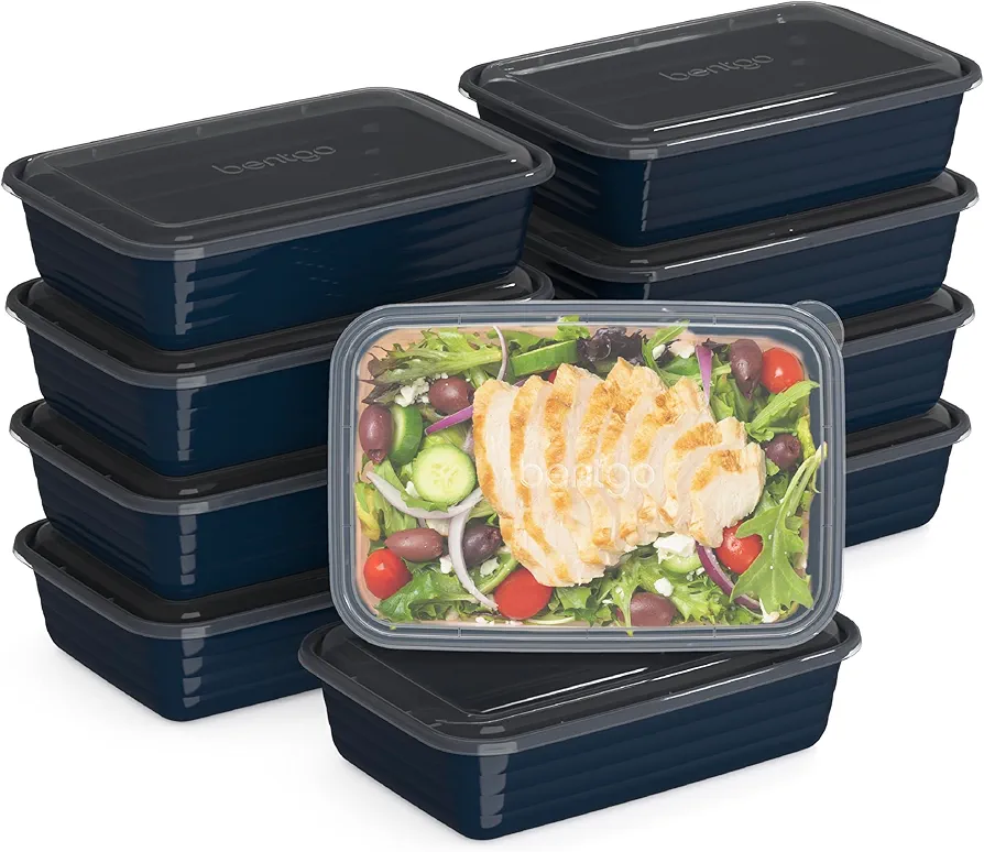 Bentgo 20-Piece Lightweight, Durable, Reusable BPA-Free 1-Compartment Containers - Microwave, Freezer, Dishwasher Safe - Navy Blue