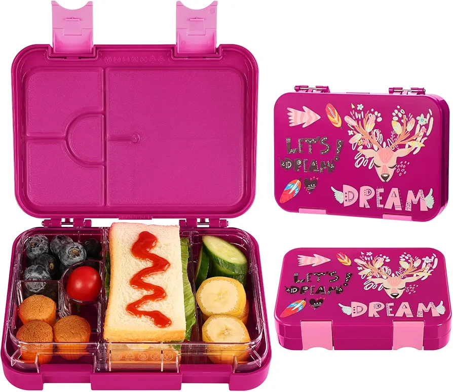 Bento Lunch Box for Kids: BPA Free Kids Bento Box Toddler Lunch Box for Daycare or School (Fuchsia)