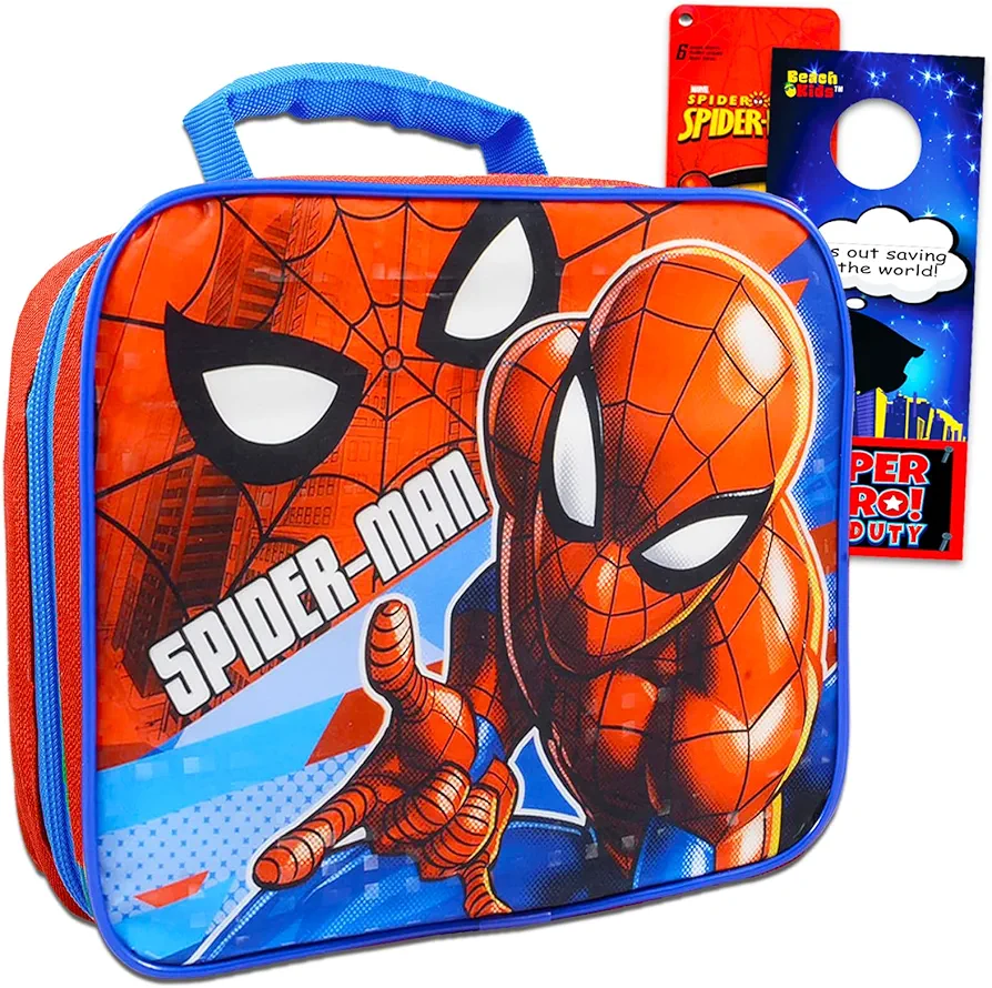 Marvel Spiderman Lunch Bag Set For Boys - Bundle with Superhero Insulated School Lunch Box With Spiderman Stickers And More