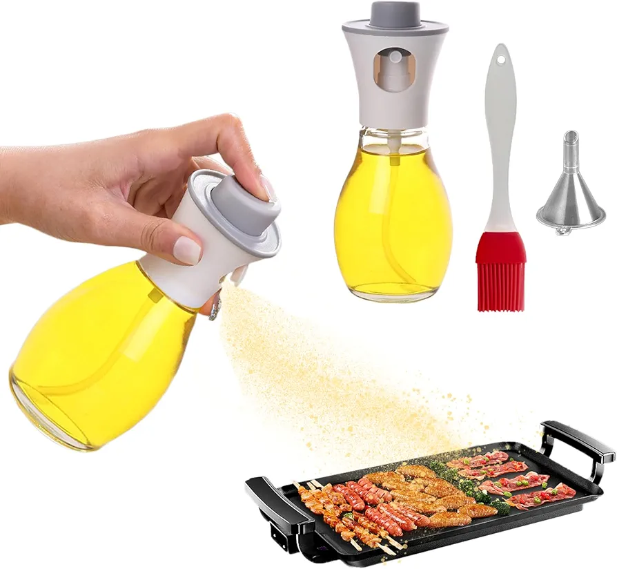 Oil Mister Spray Bottle for Cooking, 200ml Glass Olive Oil Spray Bottle, Kitchen Gadgets Accessories for Air Fryer, Olive Oil Sprayer Mister, Widely Used for Salad Making, Baking, Frying,BBQ