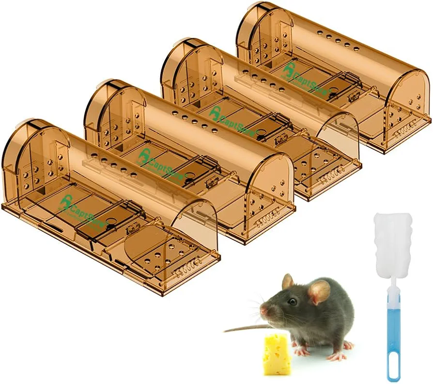 4-Pack Humane Mouse Traps Indoor for Home - Small Traps Indoor/Outdoor, Live Mouse Trap Catch and Release, Pet-Safe Mice Traps - Ideal No Kill Traps for Rodent/Voles/Hamsters/Moles