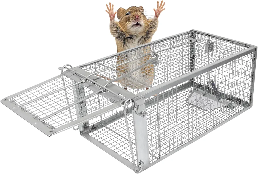 H&B Rat Trap,Mouse Traps,Humane Live Animal Trap Cage,12.76x6.6x5.2inch,Work for Indoor and Outdoor,Catch and Release Stray Cats,Squirrels and Rodents,Small(Silver)