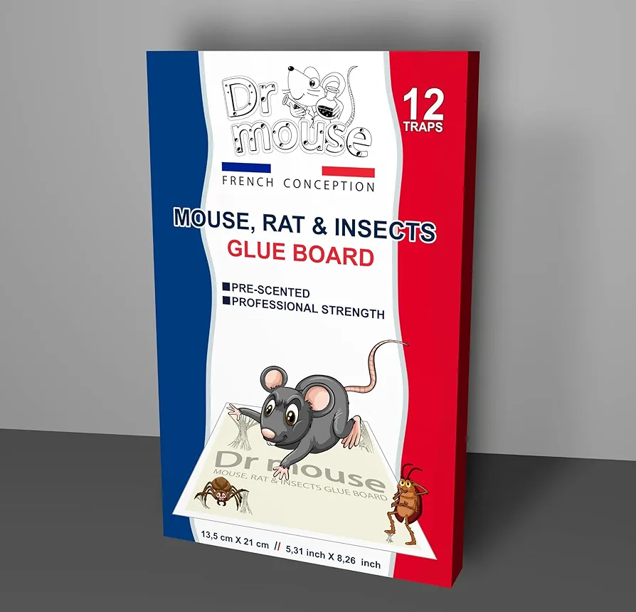 Mouse & Insect Glue Trap - Pack of 12 Mouse Traps - Glue Board - Adhesive Tray to Catch Insects, Rats and Rodents