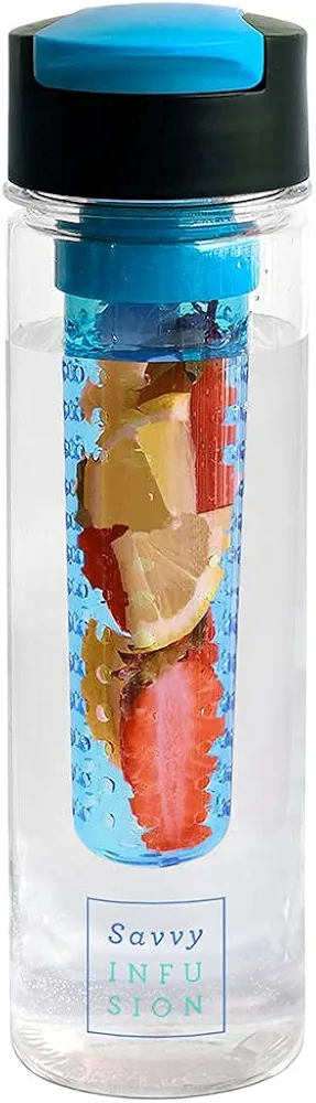 Flip Top Fruit Infuser Water Bottle - Unique Leak Proof Lid for Hikes, Outdoors - Dishwasher Safe Made with Tritan Shatter Proof Plastic - Great Gifts for Women - 24 Ounces Blue