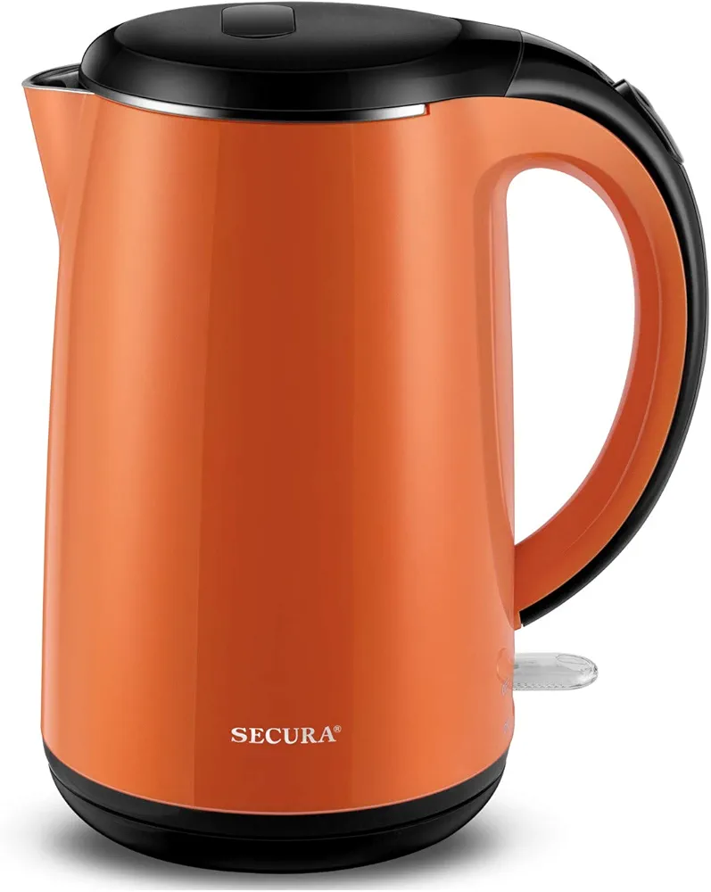 Secura SWK-1701DB The Original Stainless Steel Double Wall Electric Water Kettle 1.8 Quart, Orange