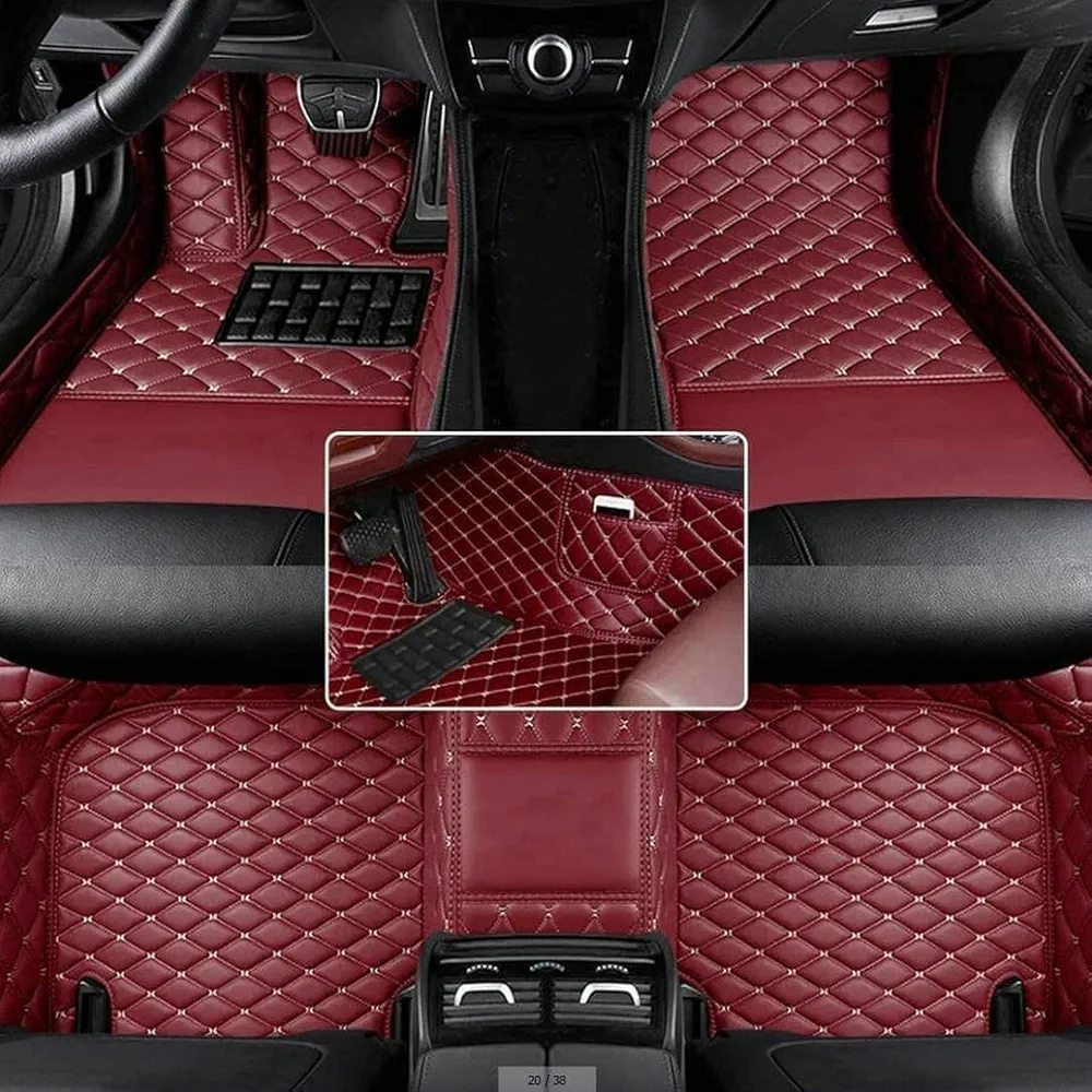 Custom Diamond Car Floor Mats for 97% Cars SUV Sports Cars Full Coverage Cute Men's Women's Floor Mats Protective Anti-Slip Leather Floor Mats Red Wine